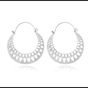Bohemian Design Silver Hoop Earrings NWT